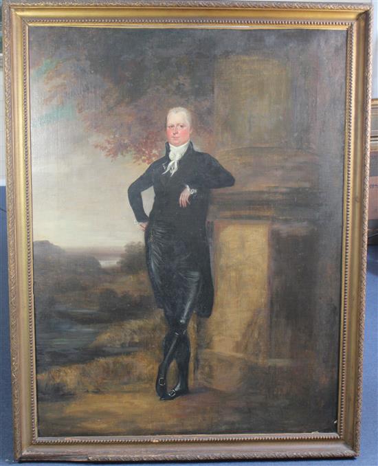 19th century English School Portraits of a lady and gentleman, said to be of the Cornish family of Sharnbrook, 47.5 x 36in.